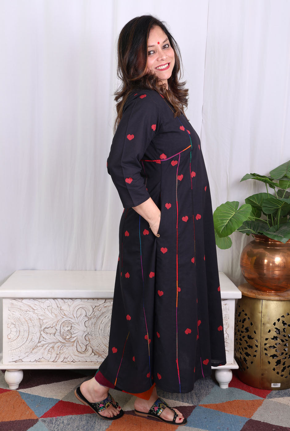 Black A-Line Kalidar Kurta