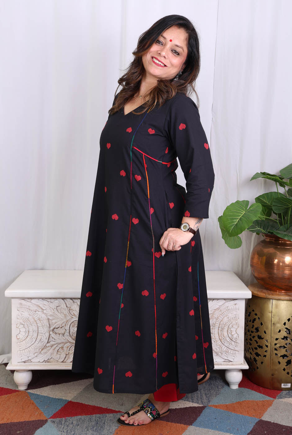 Black A-Line Kalidar Kurta