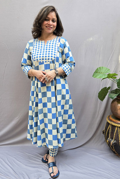 Set of 2 Chaukat – Blue Cotton Kurta Pant Set