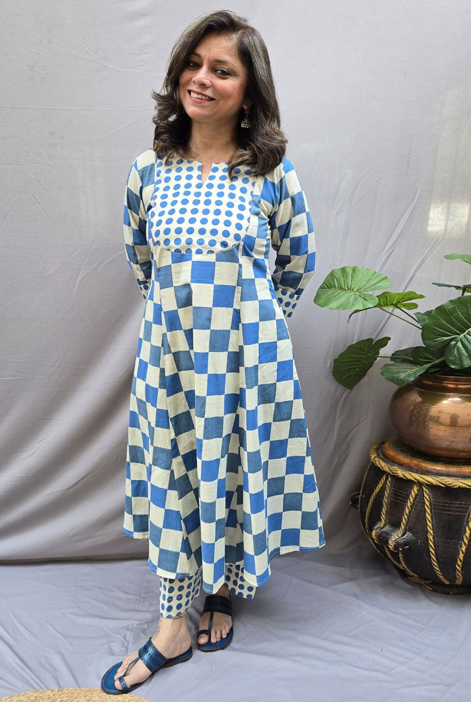 Set of 2 Chaukat – Blue Cotton Kurta Pant Set