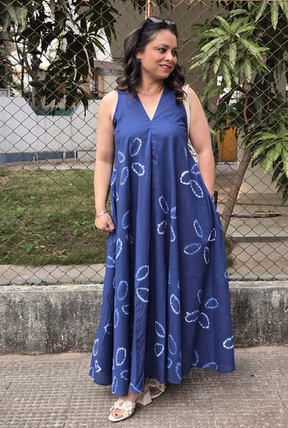 Blue Shibori Dress (Sleeves On request)
