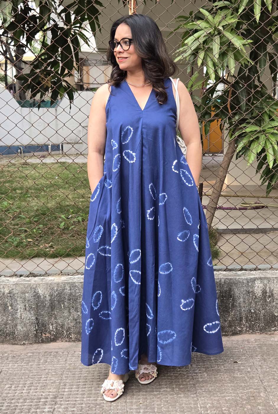 Blue Shibori Dress (Sleeves On request)