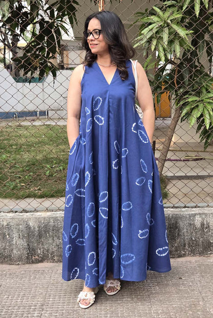 Blue Shibori Dress (Sleeves On request)