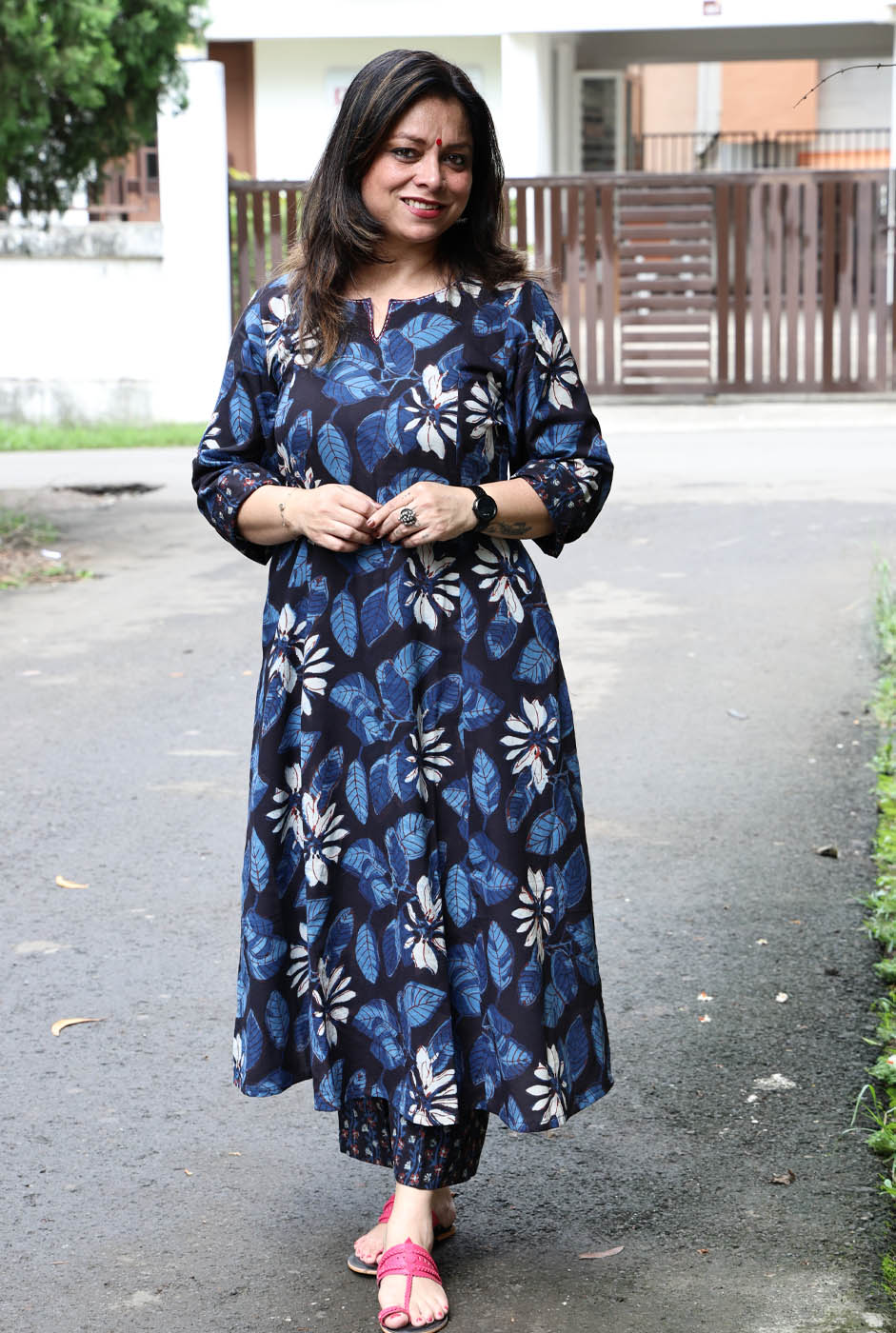 Ambar Vanaspati Block Printed Kurta (Blue)
