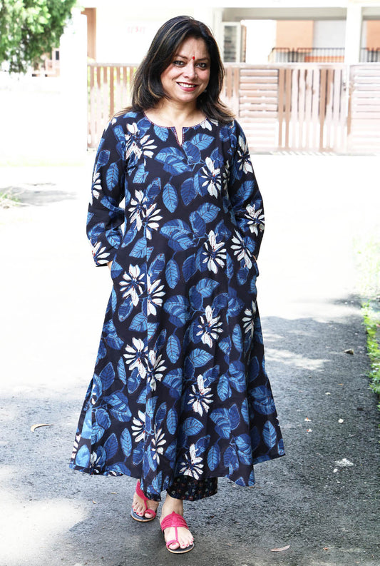 Ambar Vanaspati Block Printed Kurta (Blue)