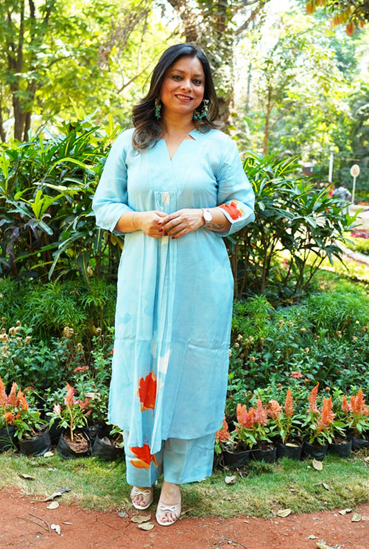 Blue Floral Muslin Co-ord Set
