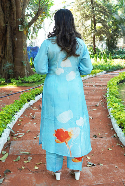 Blue Floral Muslin Co-ord Set