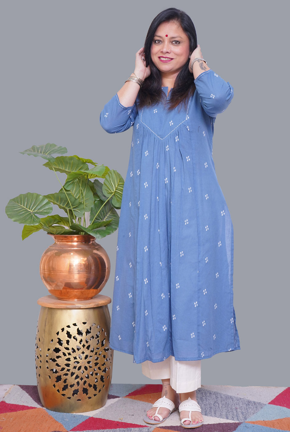 Nazakat grey Handloom Cotton Kurti