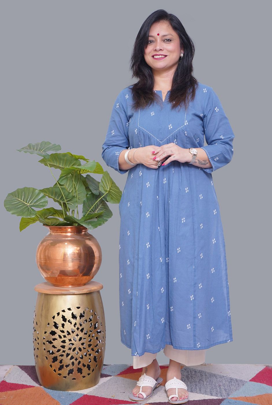 Nazakat grey Handloom Cotton Kurti