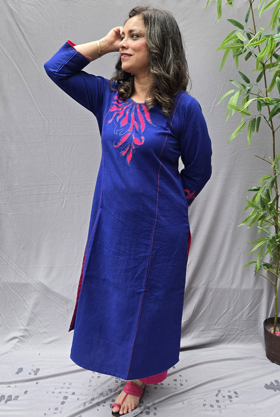 Abha Royal Blue Patchwork Handloom Cotton Kurta