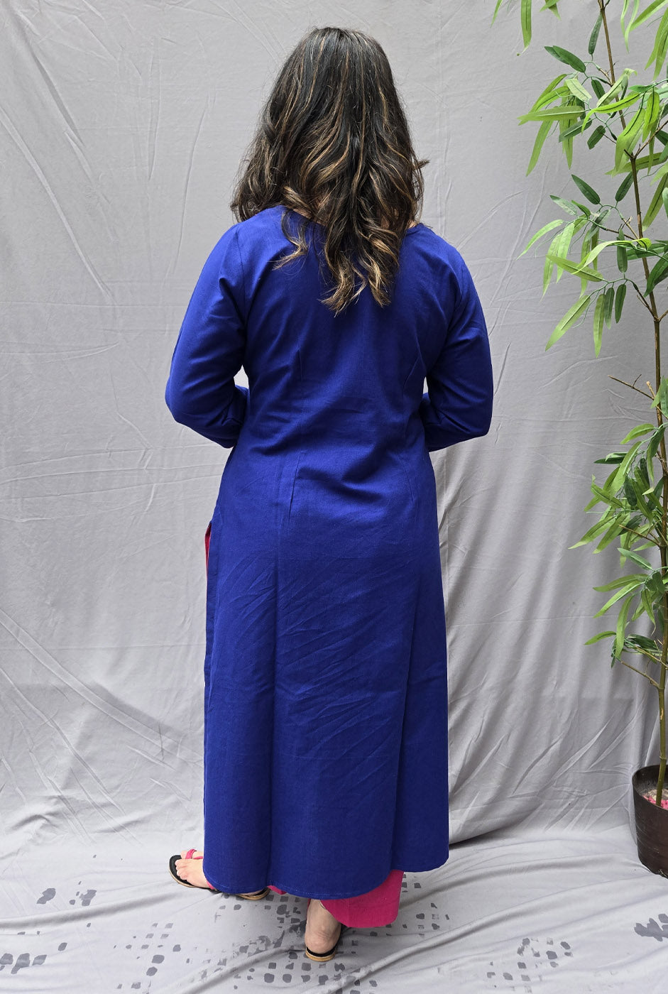 Abha Royal Blue Patchwork Handloom Cotton Kurta