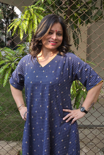 Nazakat Blue Handloom Cotton Co-Ord Set