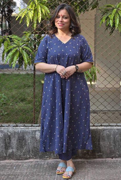 Nazakat Blue Handloom Cotton Co-Ord Set