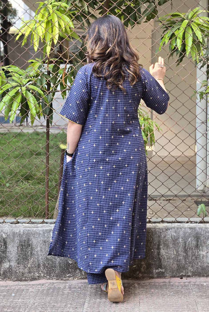 Nazakat Blue Handloom Cotton Co-Ord Set