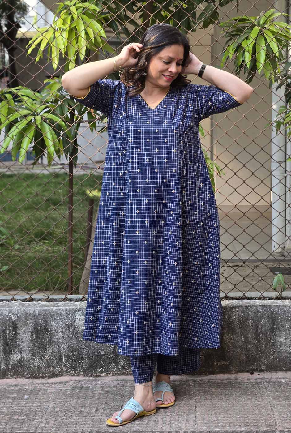 Nazakat Blue Handloom Cotton Co-Ord Set
