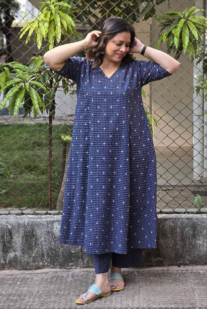 Nazakat Blue Handloom Cotton Co-Ord Set