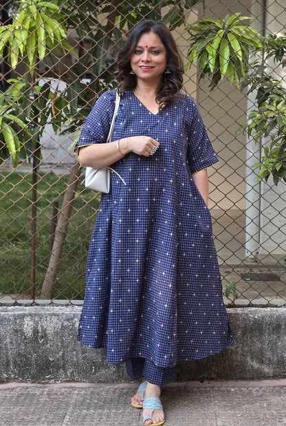 Nazakat Blue Handloom Cotton Co-Ord Set