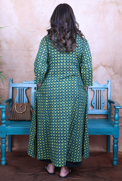 Harini Green Handblock Mul Cotton Gathered Kurta