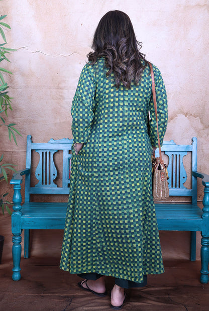 Harini Green Handblock Mul Cotton Gathered Kurta
