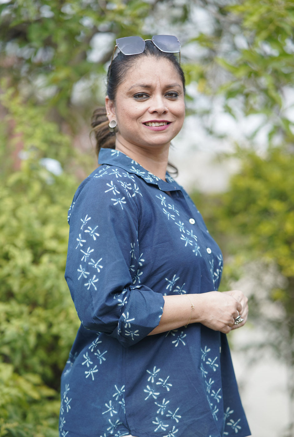 Alahi Blue Ajrakh Shirt with Dragonfly Block