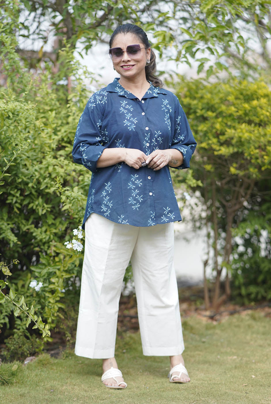 Alahi Blue Ajrakh Shirt with Dragonfly Block