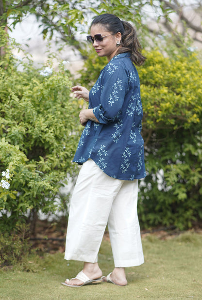 Alahi Blue Ajrakh Shirt with Dragonfly Block