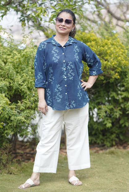Alahi Blue Ajrakh Shirt with Dragonfly Block