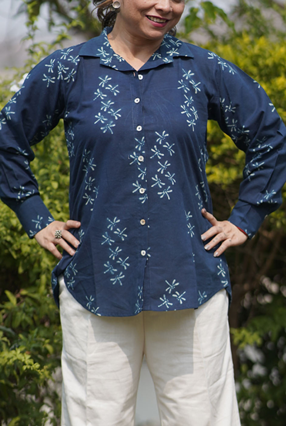 Alahi Blue Ajrakh Shirt with Dragonfly Block