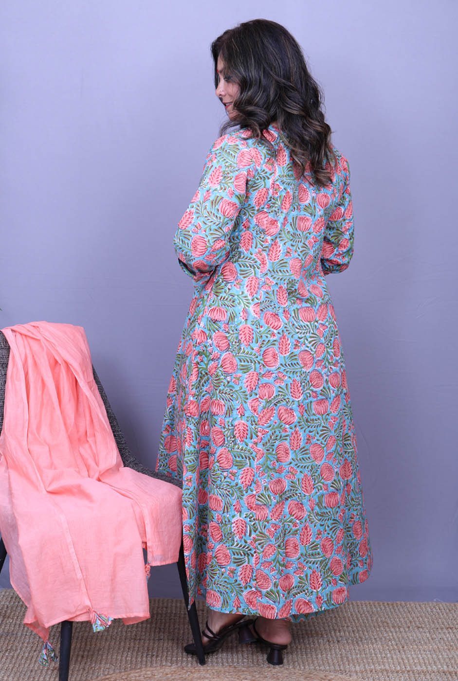 Gul – Handblock Cotton Peach Kurta Pant Set of 2