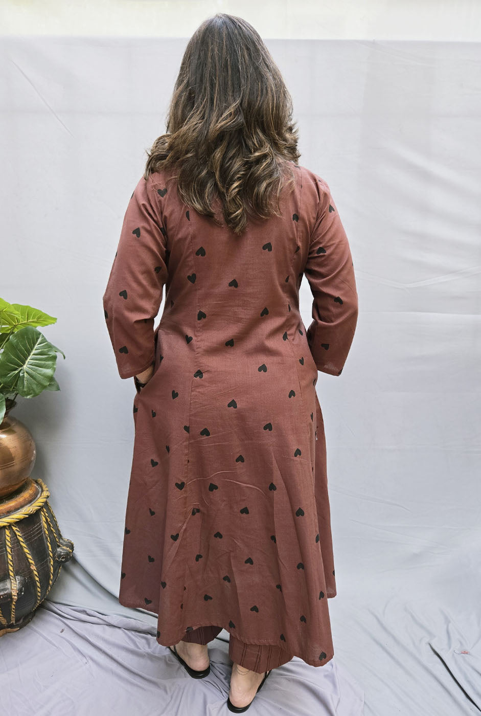 Set of 2 Brown Heart Kurta Pant Set