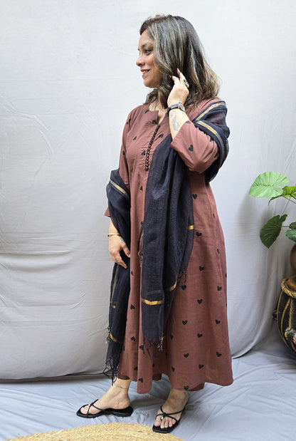 Set of 2 Brown Heart Kurta Pant Set