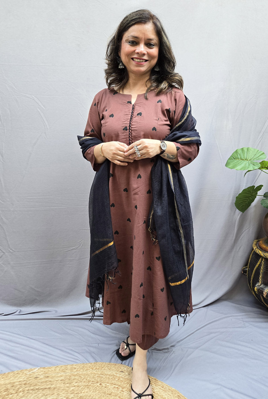 Set of 2 Brown Heart Kurta Pant Set