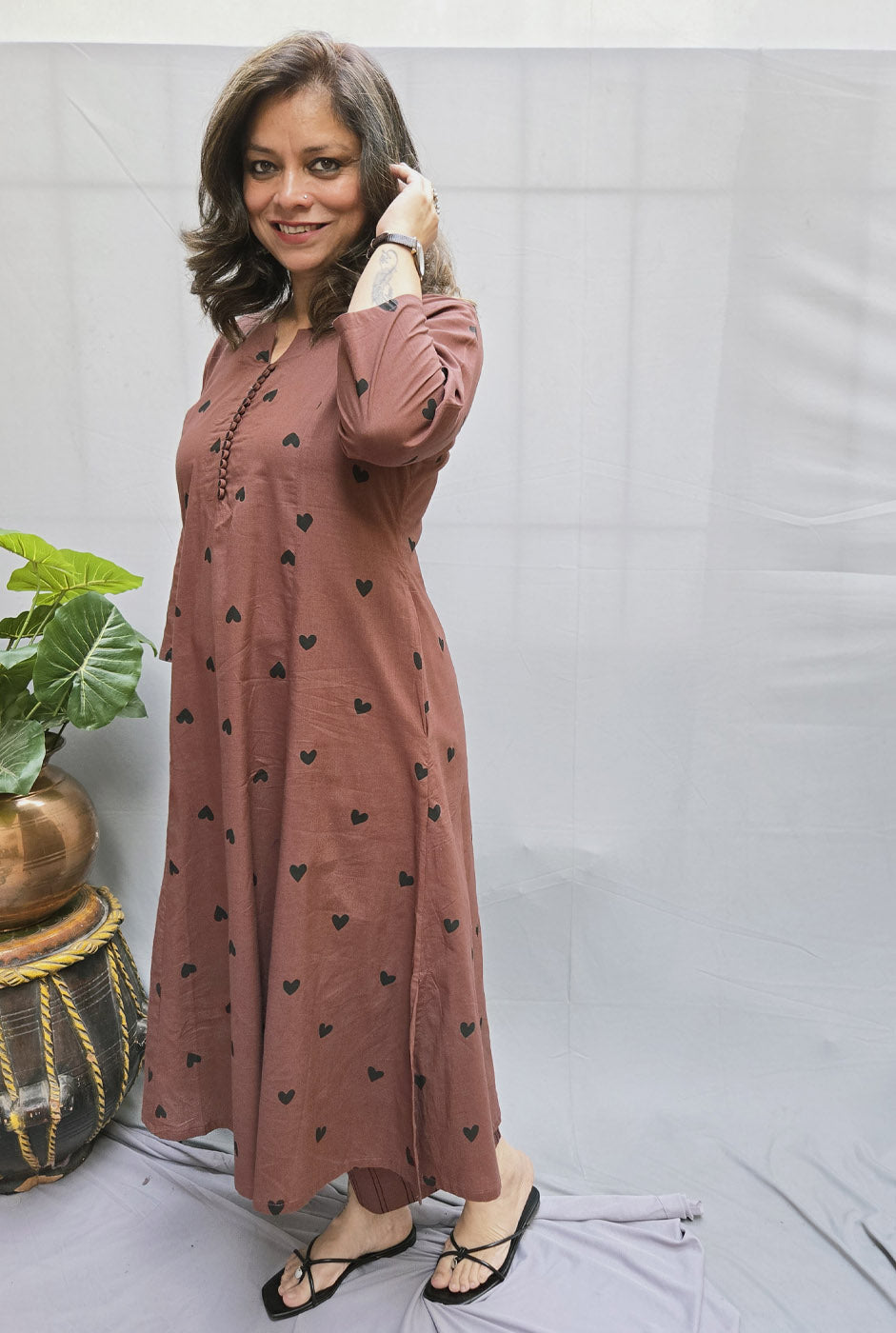 Set of 2 Brown Heart Kurta Pant Set