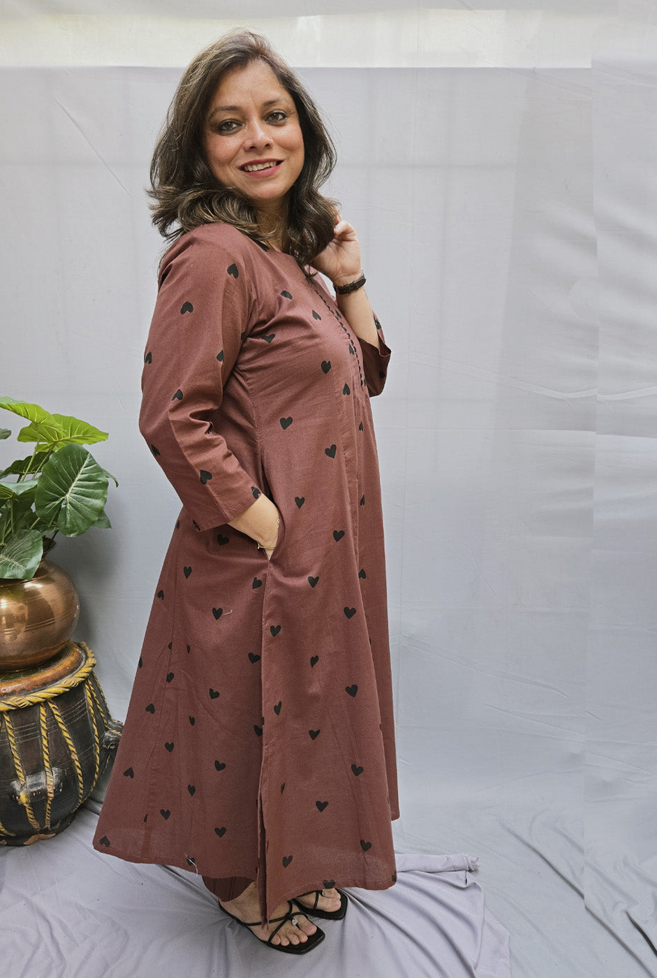 Set of 2 Brown Heart Kurta Pant Set