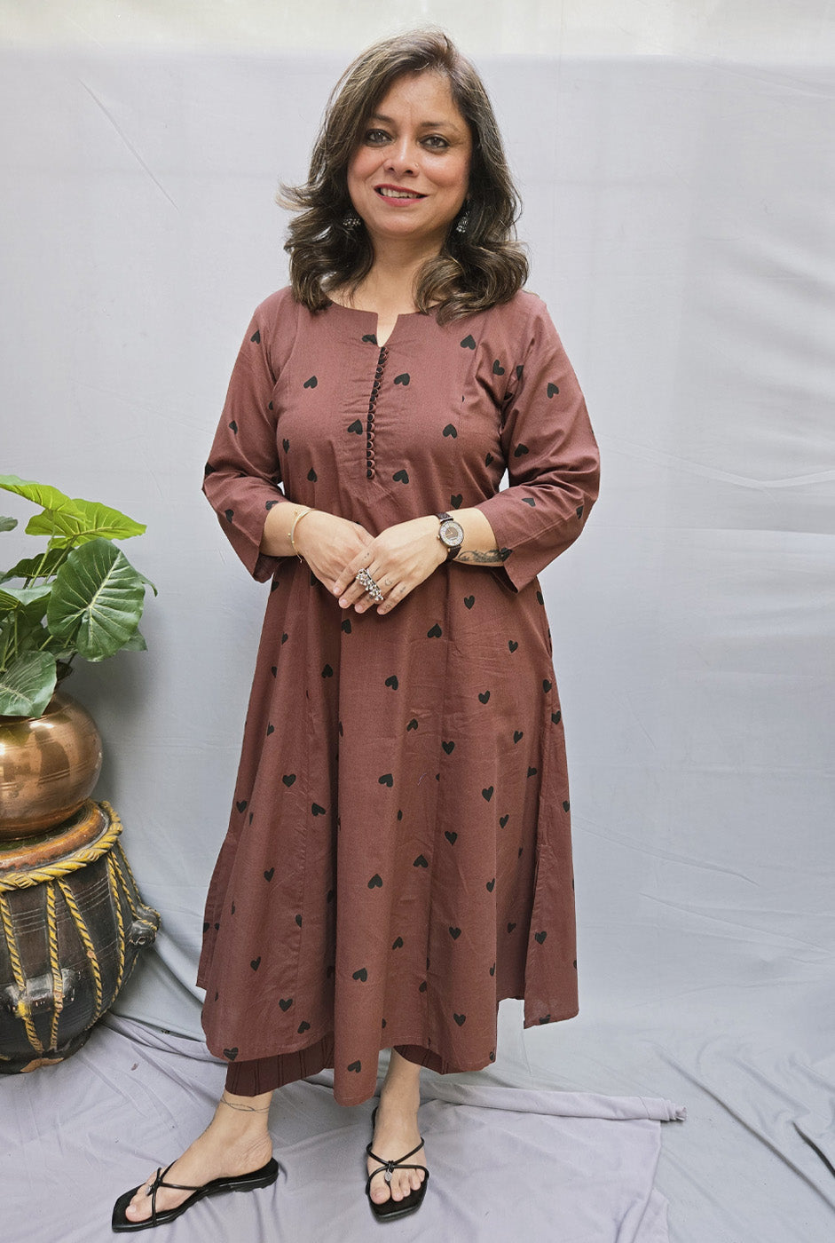 Set of 2 Brown Heart Kurta Pant Set