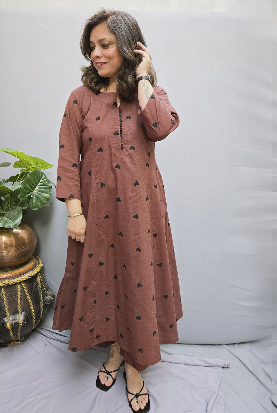 Set of 2 Brown Heart Kurta Pant Set