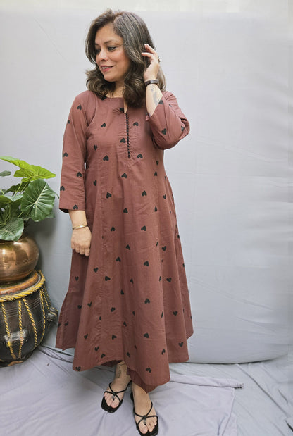 Set of 2 Brown Heart Kurta Pant Set