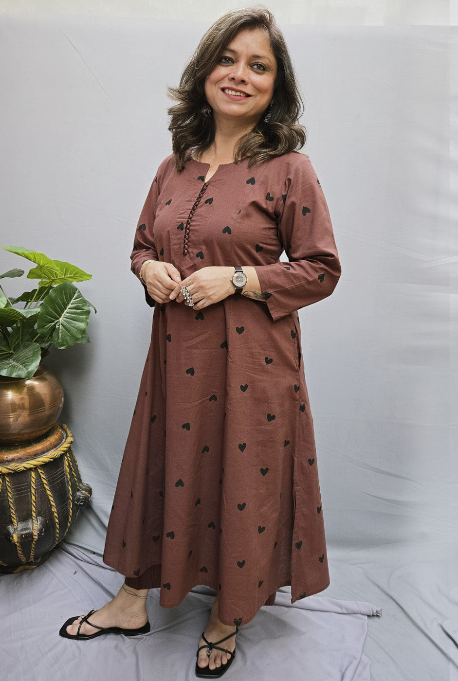 Set of 2 Brown Heart Kurta Pant Set