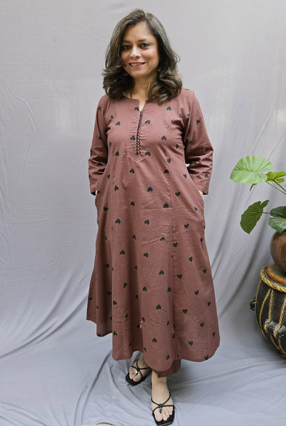 Set of 2 Brown Heart Kurta Pant Set