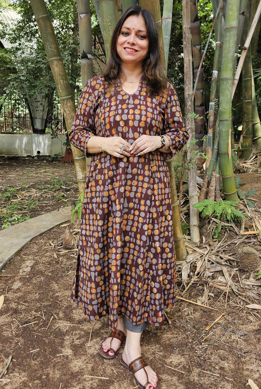 Brown A-Line Kalidar Kurta