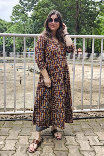 Brown A-Line Kalidar Kurta