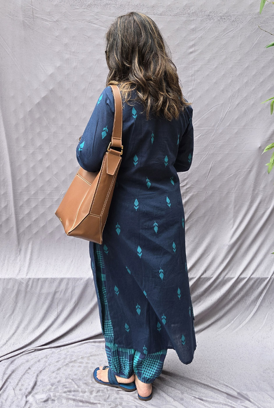 Set of 2 Neelambara Blue Cotton Kurta with Afghani Salwar