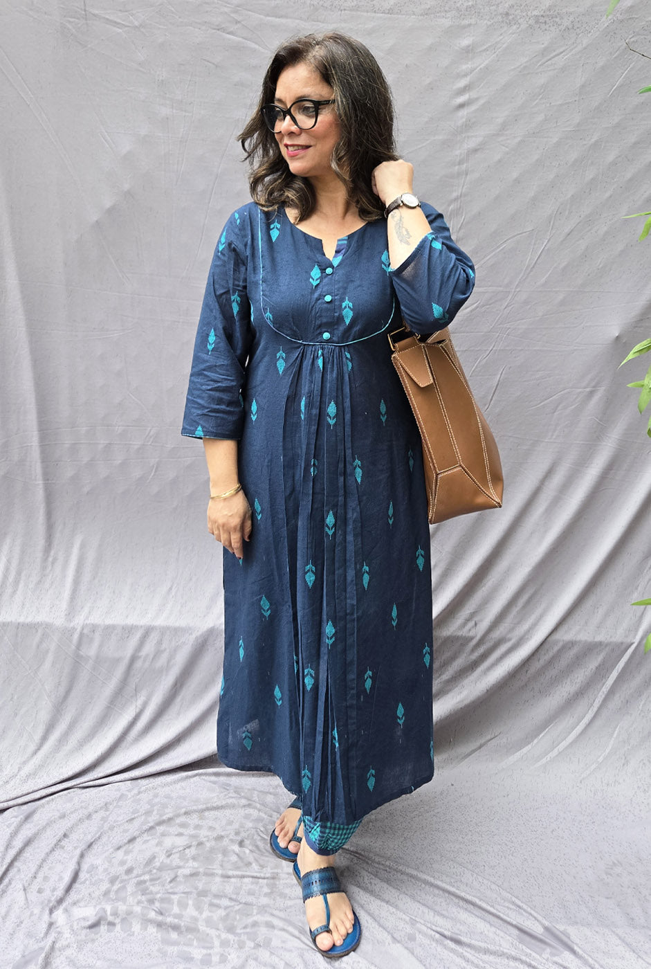 Set of 2 Neelambara Blue Cotton Kurta with Afghani Salwar