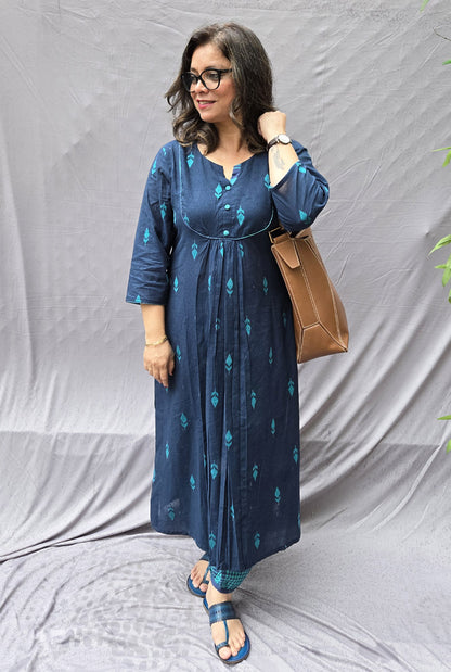 Set of 2 Neelambara Blue Cotton Kurta with Afghani Salwar