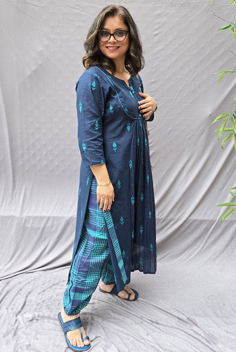 Set of 2 Neelambara Blue Cotton Kurta with Afghani Salwar