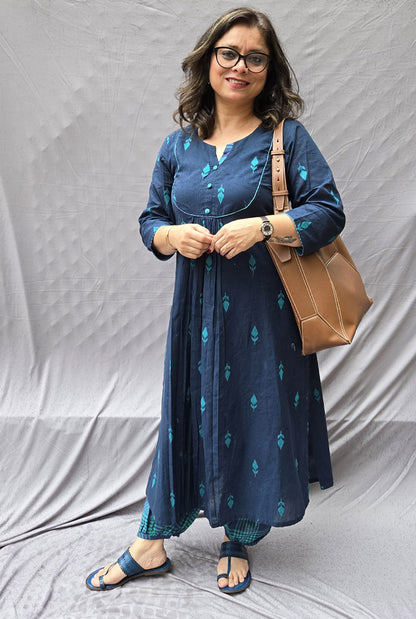 Set of 2 Neelambara Blue Cotton Kurta with Afghani Salwar