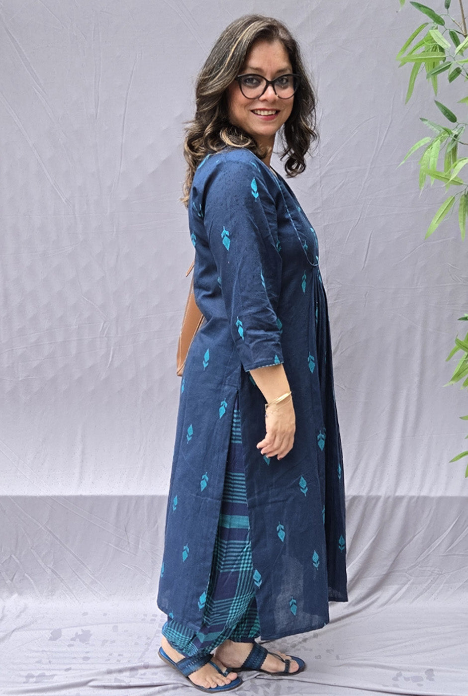 Set of 2 Neelambara Blue Cotton Kurta with Afghani Salwar