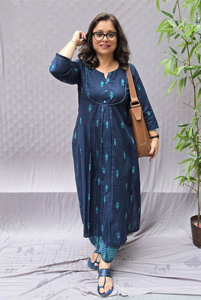 Set of 2 Neelambara Blue Cotton Kurta with Afghani Salwar