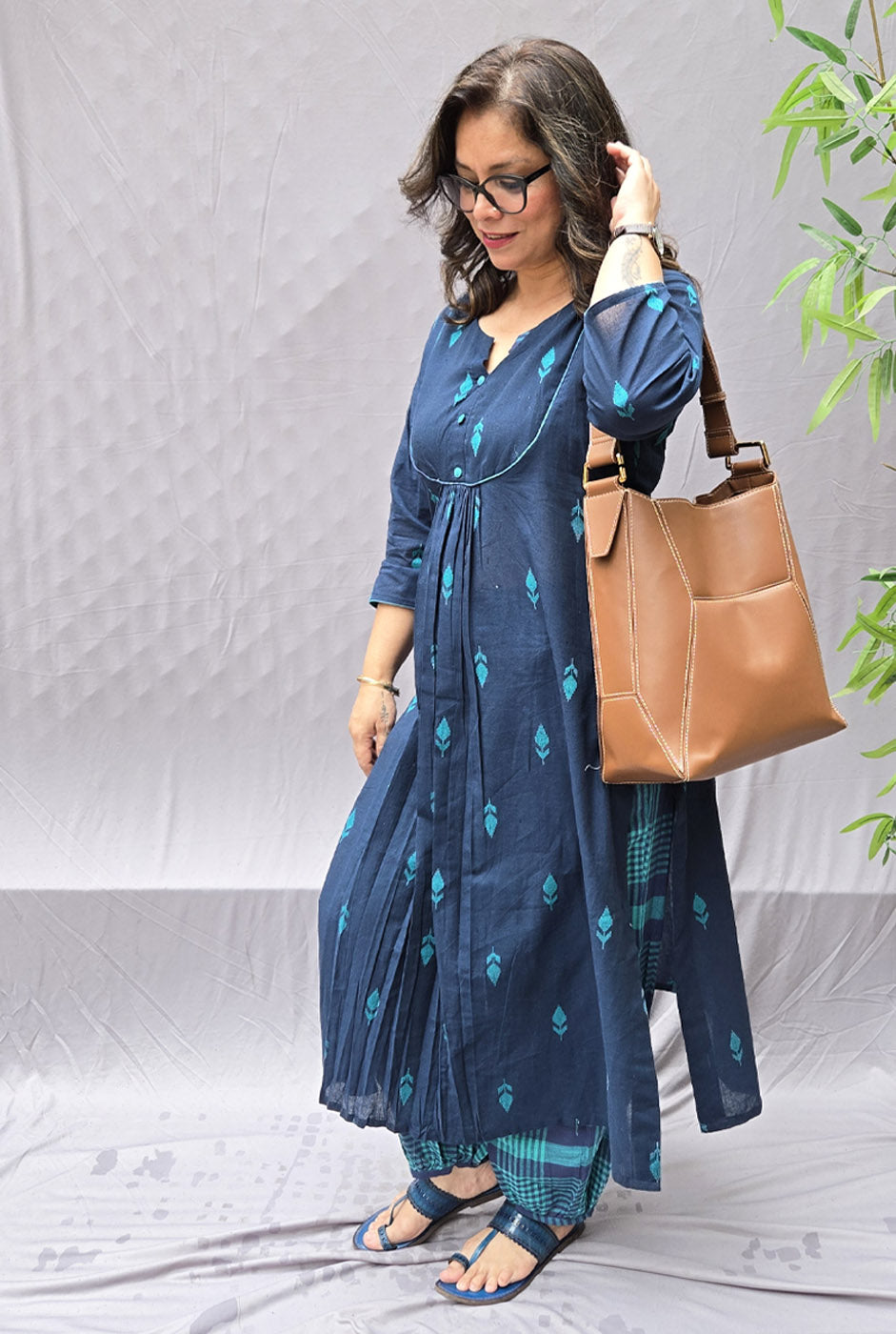 Set of 2 Neelambara Blue Cotton Kurta with Afghani Salwar
