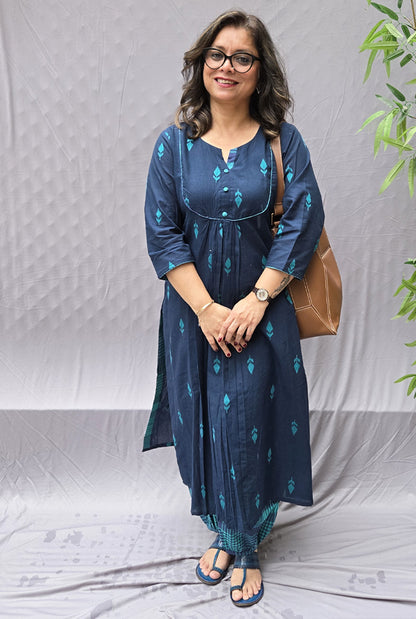 Set of 2 Neelambara Blue Cotton Kurta with Afghani Salwar